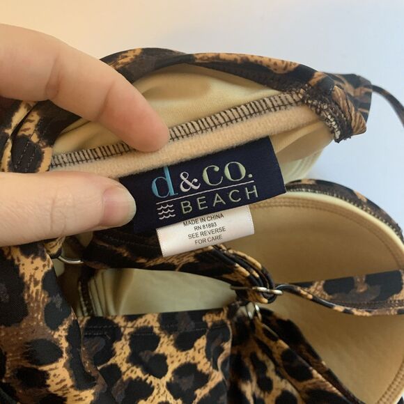 D & Co Beach Swimsuit Leopard Print One Piece Dress Tank - Size 14 - Picture 8 of 13